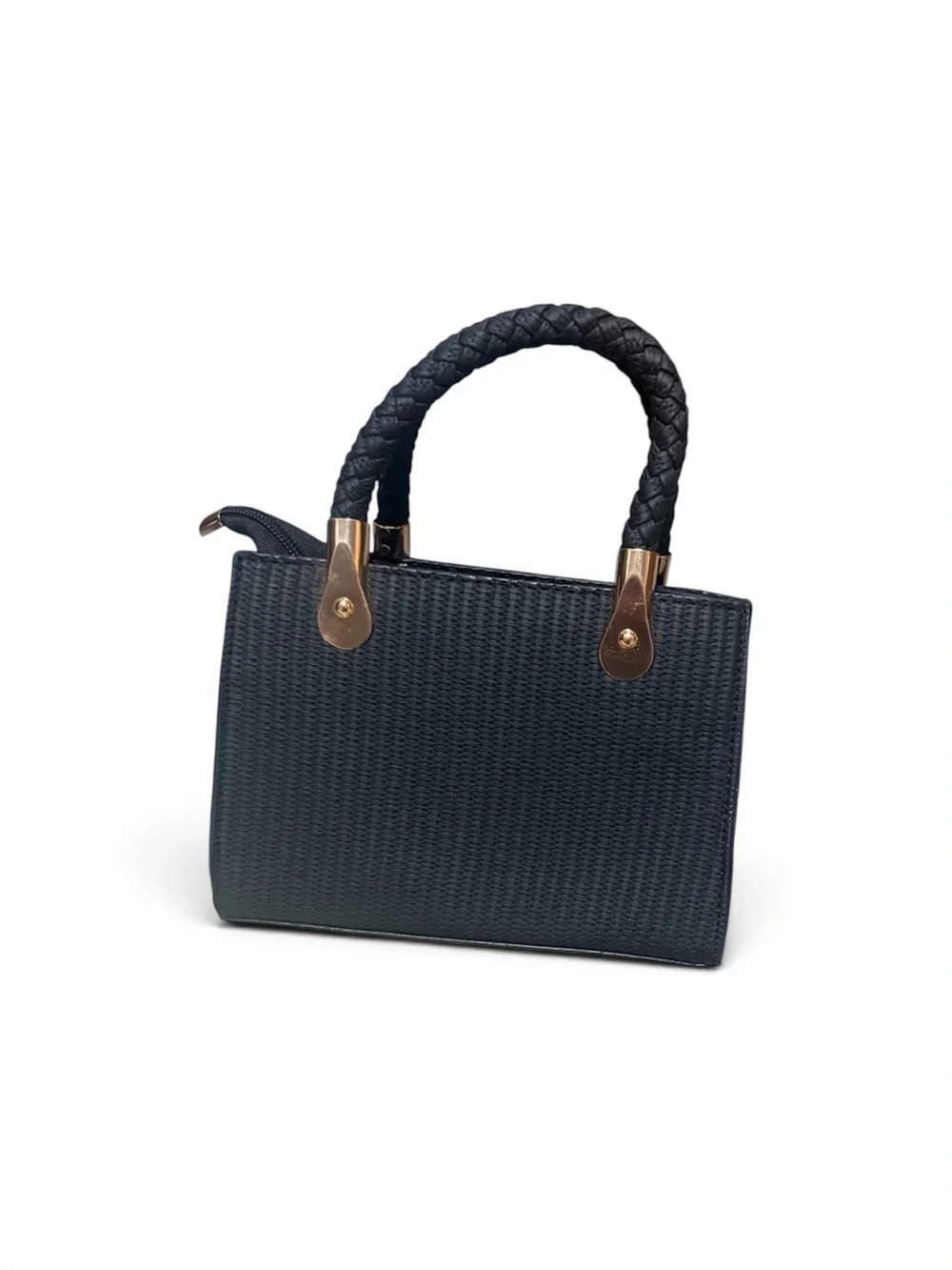 Black Woven Satchel with Braided Top Handle